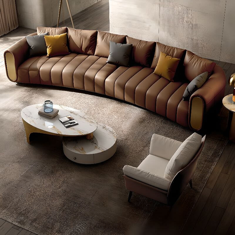 ミニマリスト セピアソファ クッション付き ソリッドカラー 6人掛け/5人掛け/4人掛け サブ画像