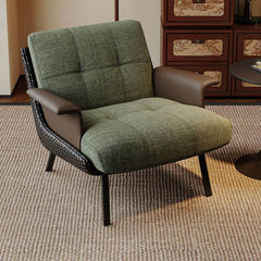 Olive Green Minimalist Arm Chair with Decorative-stitched Armrest