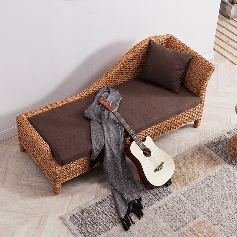 Minimalist Solid Color Cushioned Chaise Bench with Tuxedo Arm and Detachable Cushions