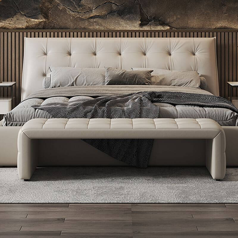 Minimalistische Solid Color Kiefer Polster Akzentbank Zweitbild