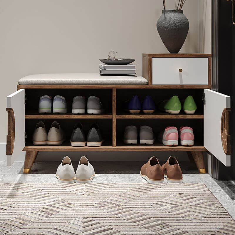 Modern Walnut/White Shoe Bench