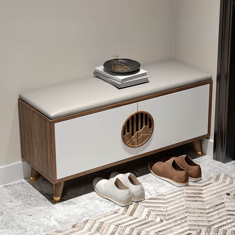 Minimalist Timber Shoe Bench in Nut-Brown