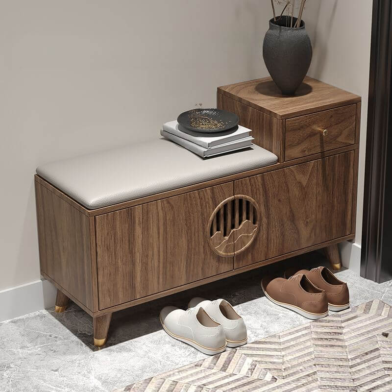 Modern Walnut/White Shoe Bench