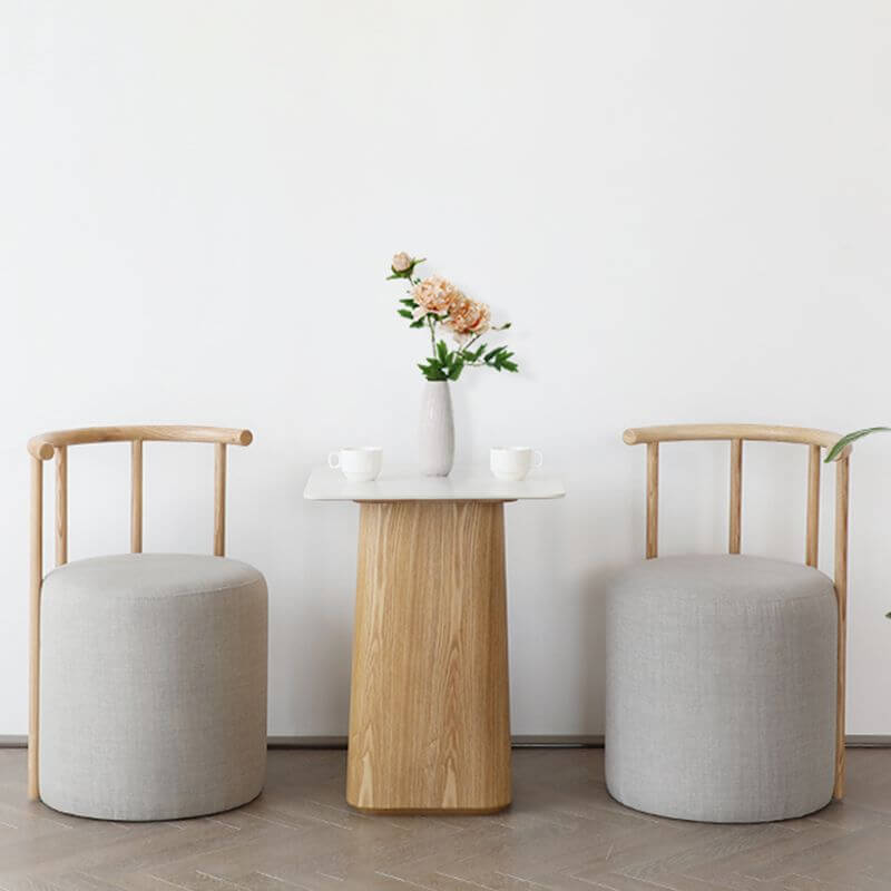 Minimalist upholstered drum stool in light gray メイン画像