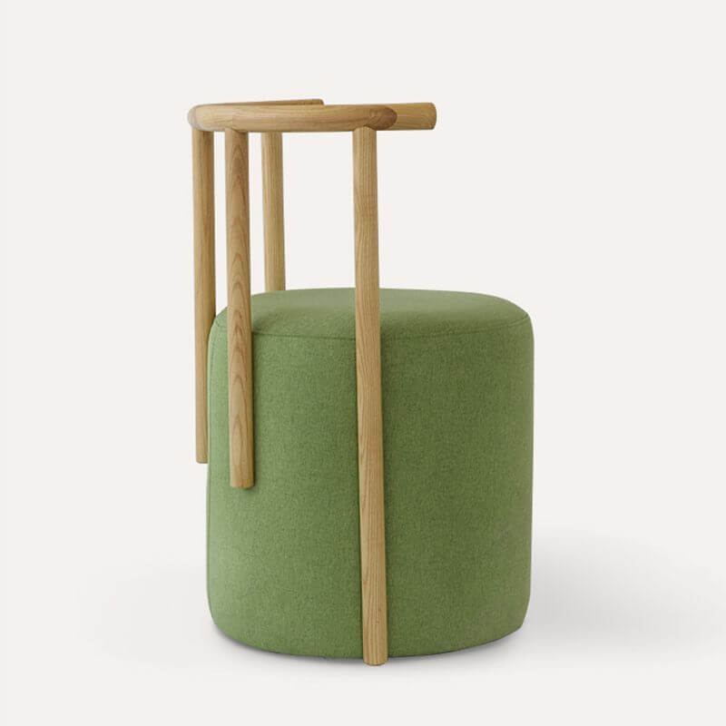 Green upholstered drum stool with back