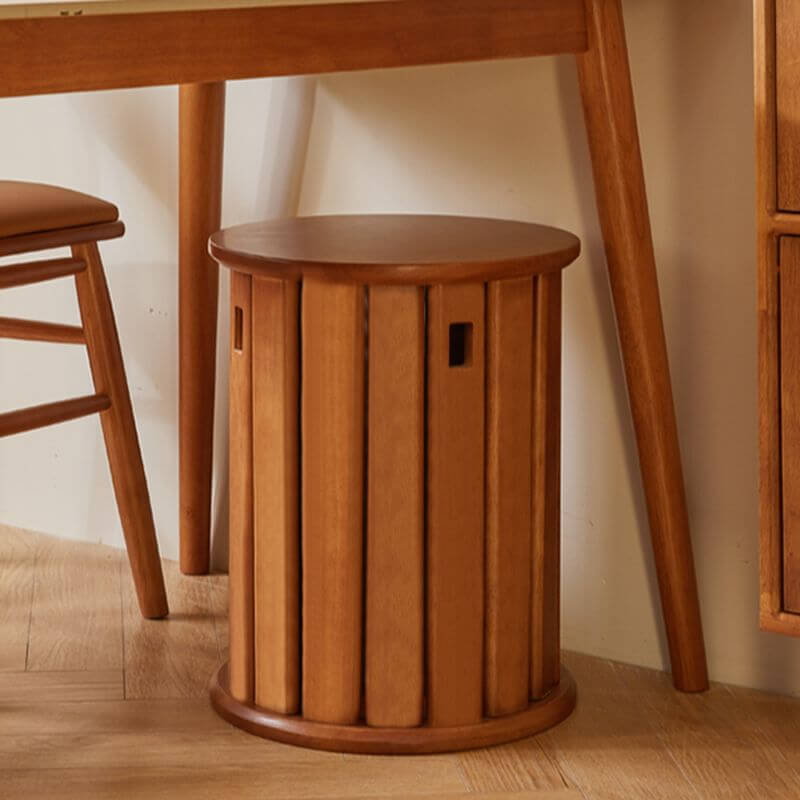 Tabouret utilitaire de couleur unie minimaliste avec finition Noir Minuit/Auburn/Naturel, base tambour empilable et siège en bois naturel, adapté comme table Image secondaire du produit