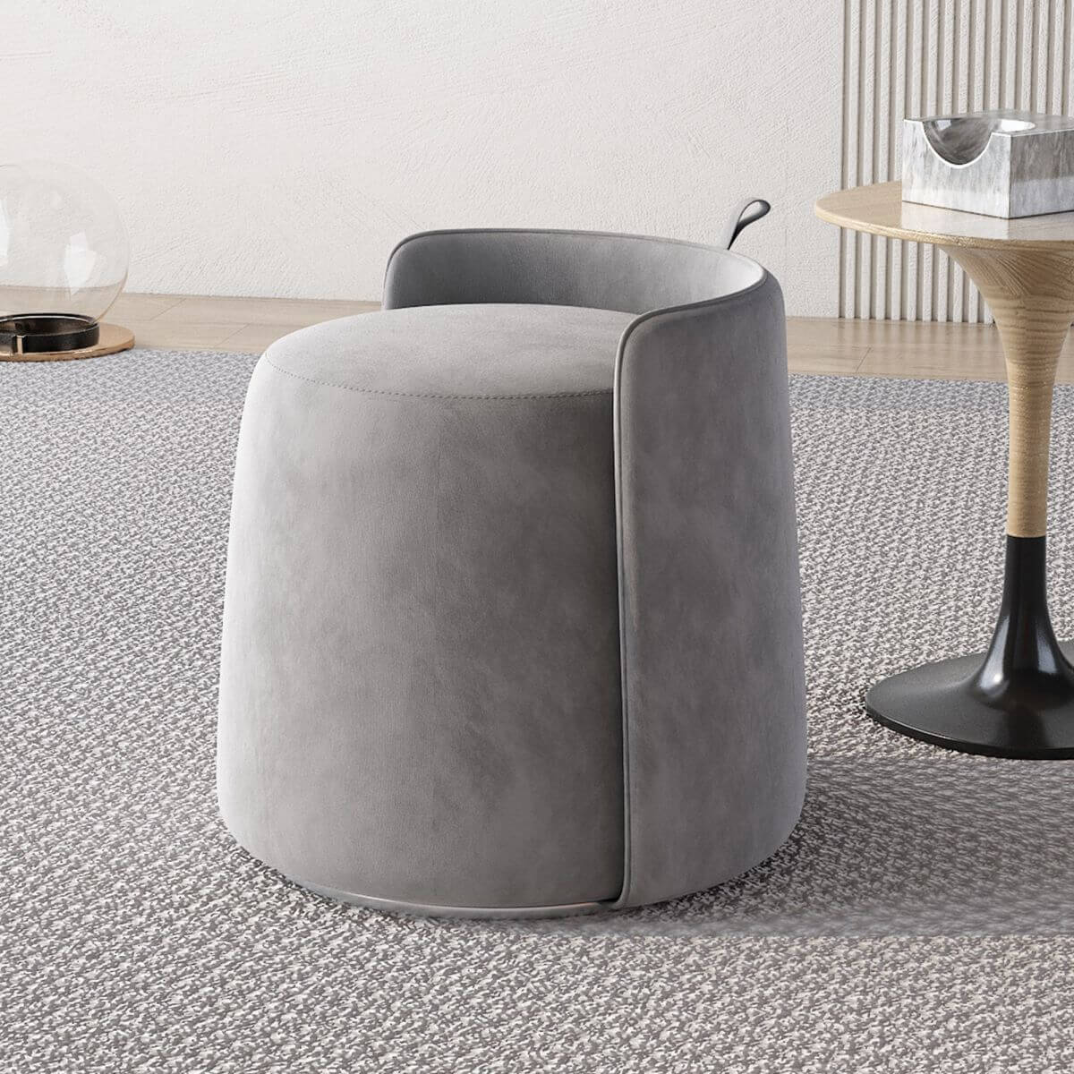 Grey Upholstered Vanity Stool Rotating Base