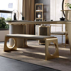Gold cushioned bench in modern living room