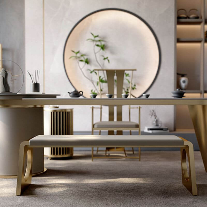 Minimalist Stainless Alloy Solid Color Cushioned Bench Furniture for Living Room Secondary image