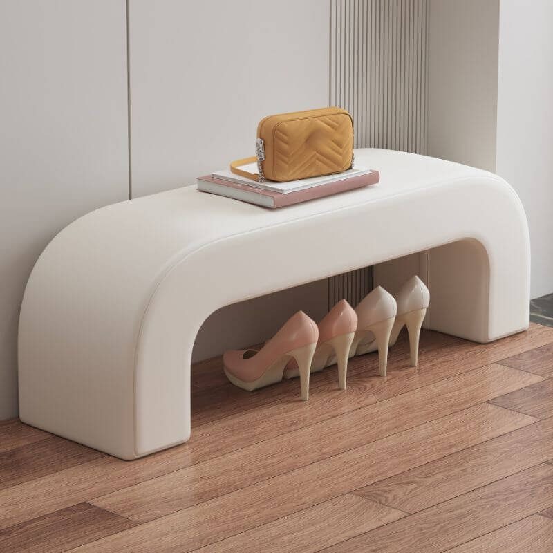 Minimalist upholstered accent bench in off-white