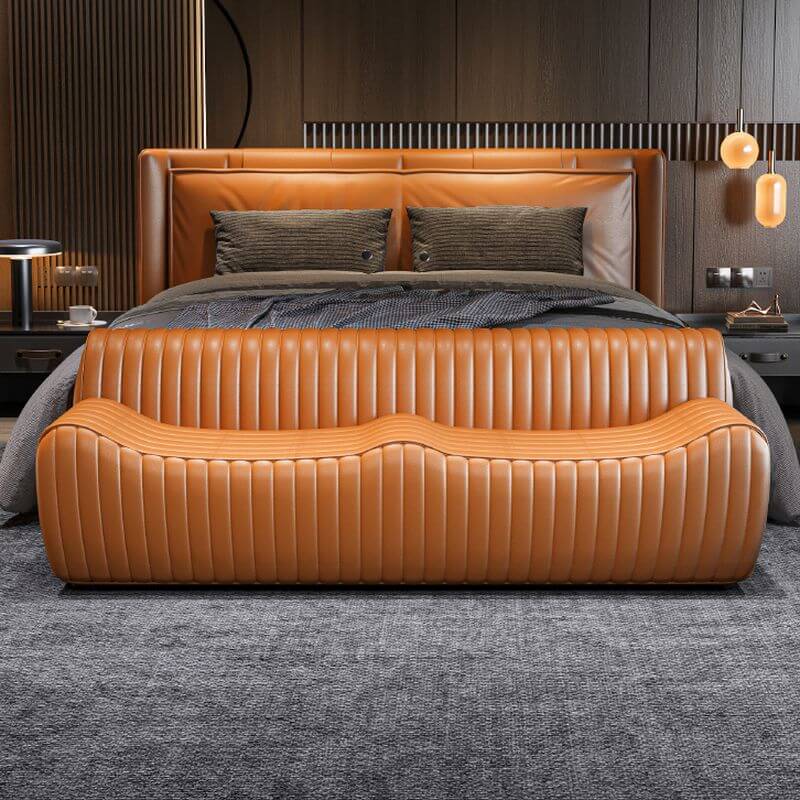 Minimalist upholstered accent bench in brown Image principale du produit