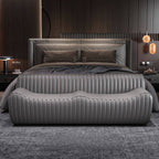 Minimalist upholstered accent bench in brown