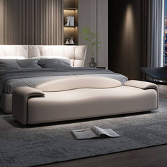 Modern coffee color upholstered bench in bedroom setting