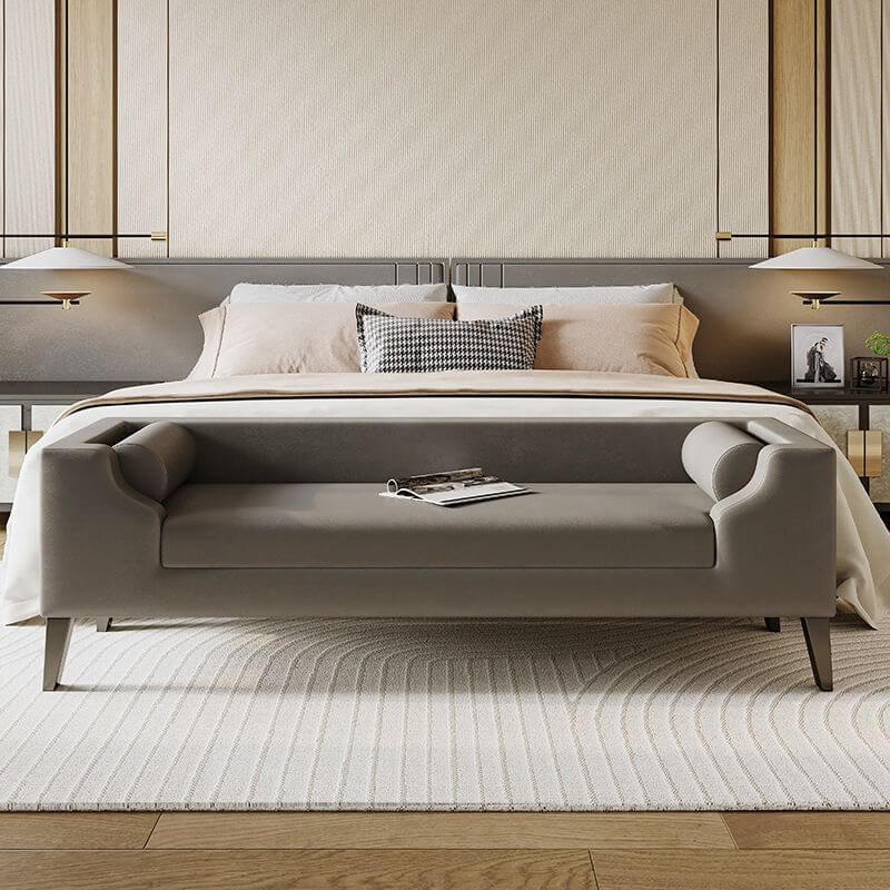 Banc d'assise intérieur rembourré couleur unie minimaliste avec dossier et accoudoirs Image secondaire du produit