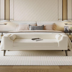 Upholstered bench with armrests in modern bedroom