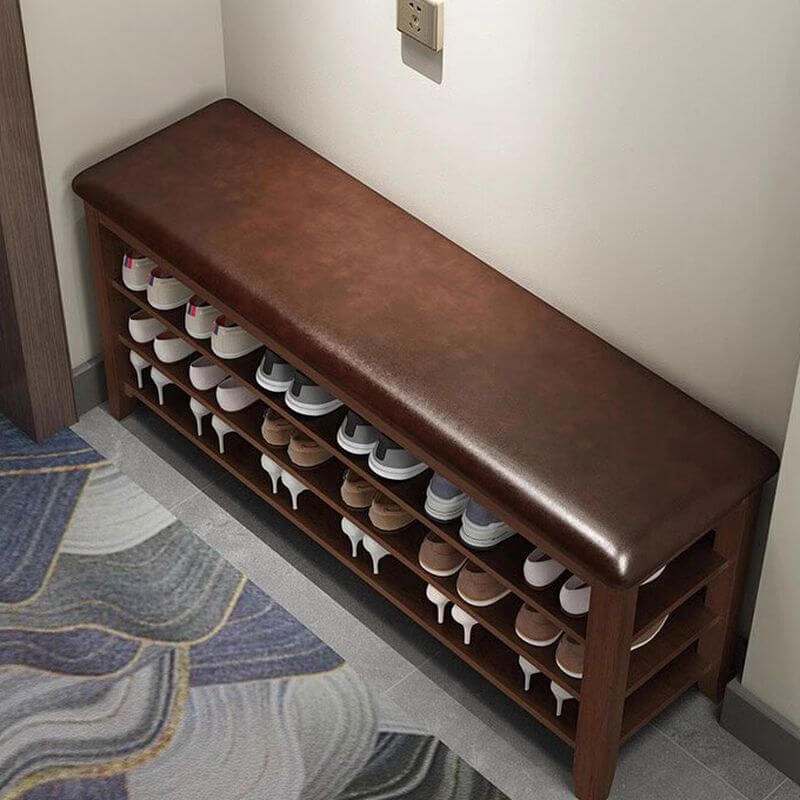 Minimalist Upholstered Shoe Bench in Nut-Brown Image principale du produit