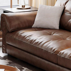 Minimalist auburn leather sofa in modern living room