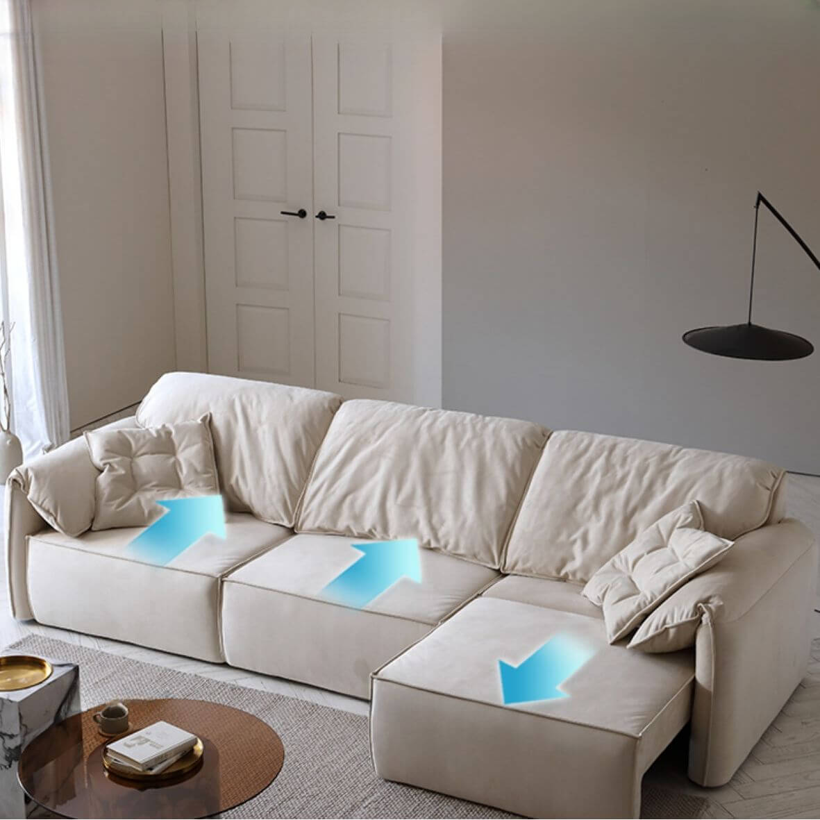 Minimalist White Convertible Sofa for 3 Person in Solid Color Secondary image