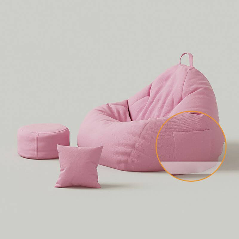 Pink bean bag chair in a cozy living room