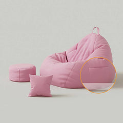 Pink bean bag chair in a cozy living room