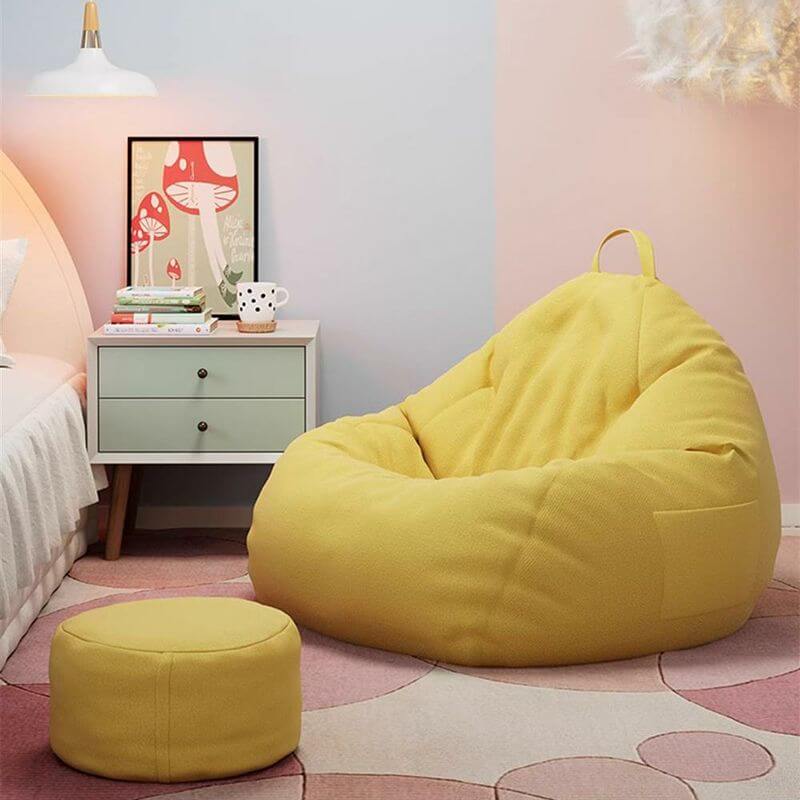 Yellow ottoman from Mobility portable bean bag set