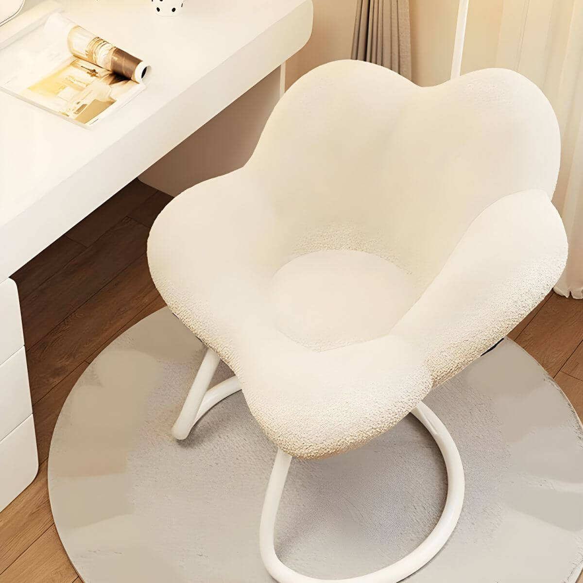 Modern Back Vanity Stool in Off-White