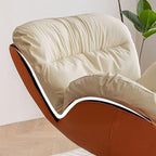 Close-up of beige fabric on accent chair