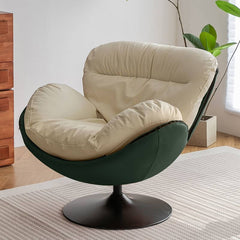 Contemporary beige swivel chair on hardwood floor