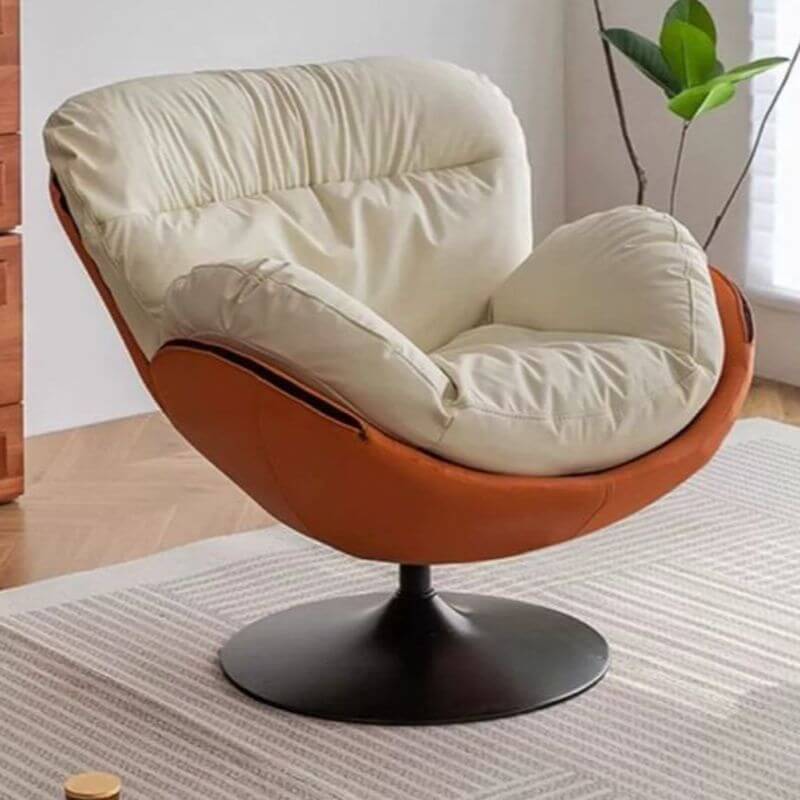 モダンなベージュ色の回転式人間工学アクセントチェア、オットマン付き/オットマンなし、縫製ピローバック付き、居間用 サブ画像
