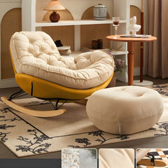 Modern beige upholstered rocking chair with tufted back