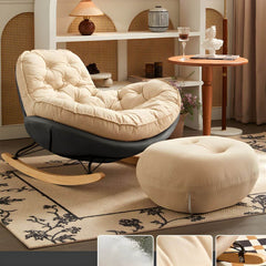 Stylish beige rocking chair placed in a cozy living room