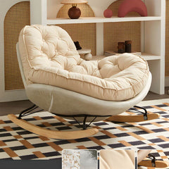 Modern beige upholstered rocking chair with tufted back