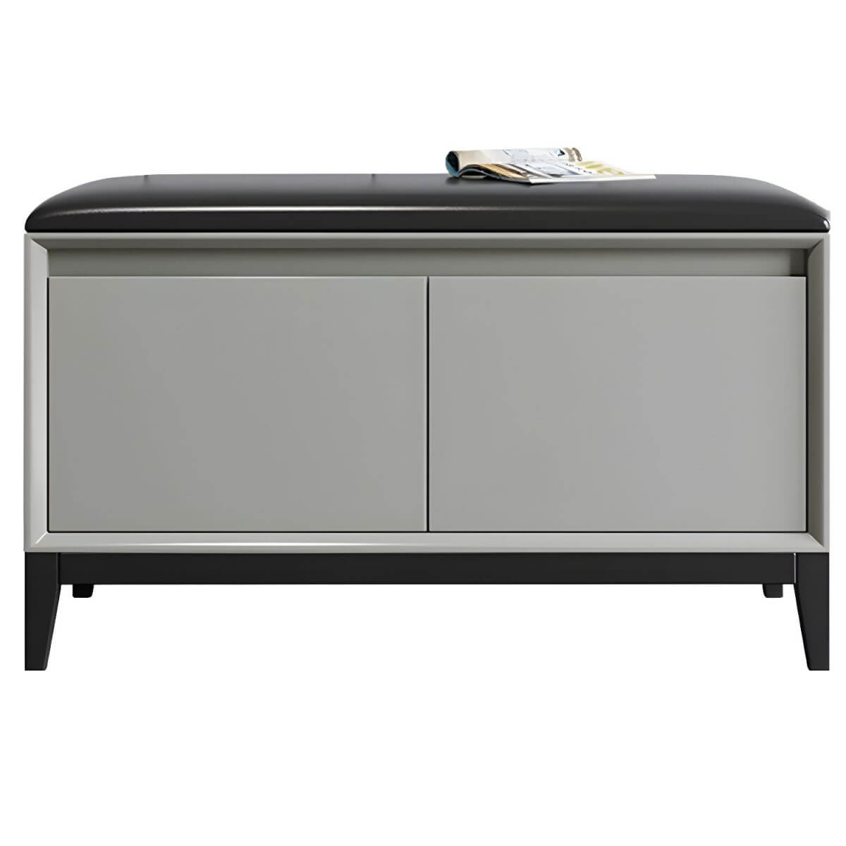 Black Faux Leather Ottoman for Living Room