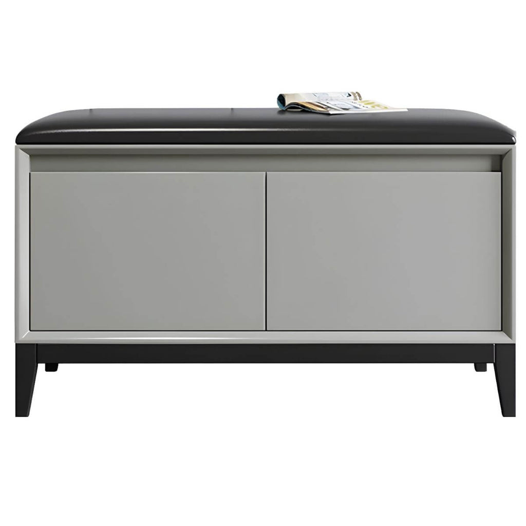 Black Faux Leather Ottoman for Living Room