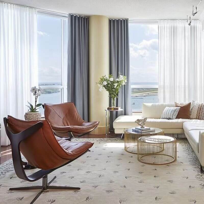 Blue and citrus modern side chair with solid color pattern and tight back design