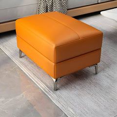 Modern Brown Leather Rectangle Ottoman