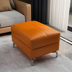 Stylish brown leather ottoman with wooden frame