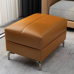 Stylish brown leather ottoman with wooden frame