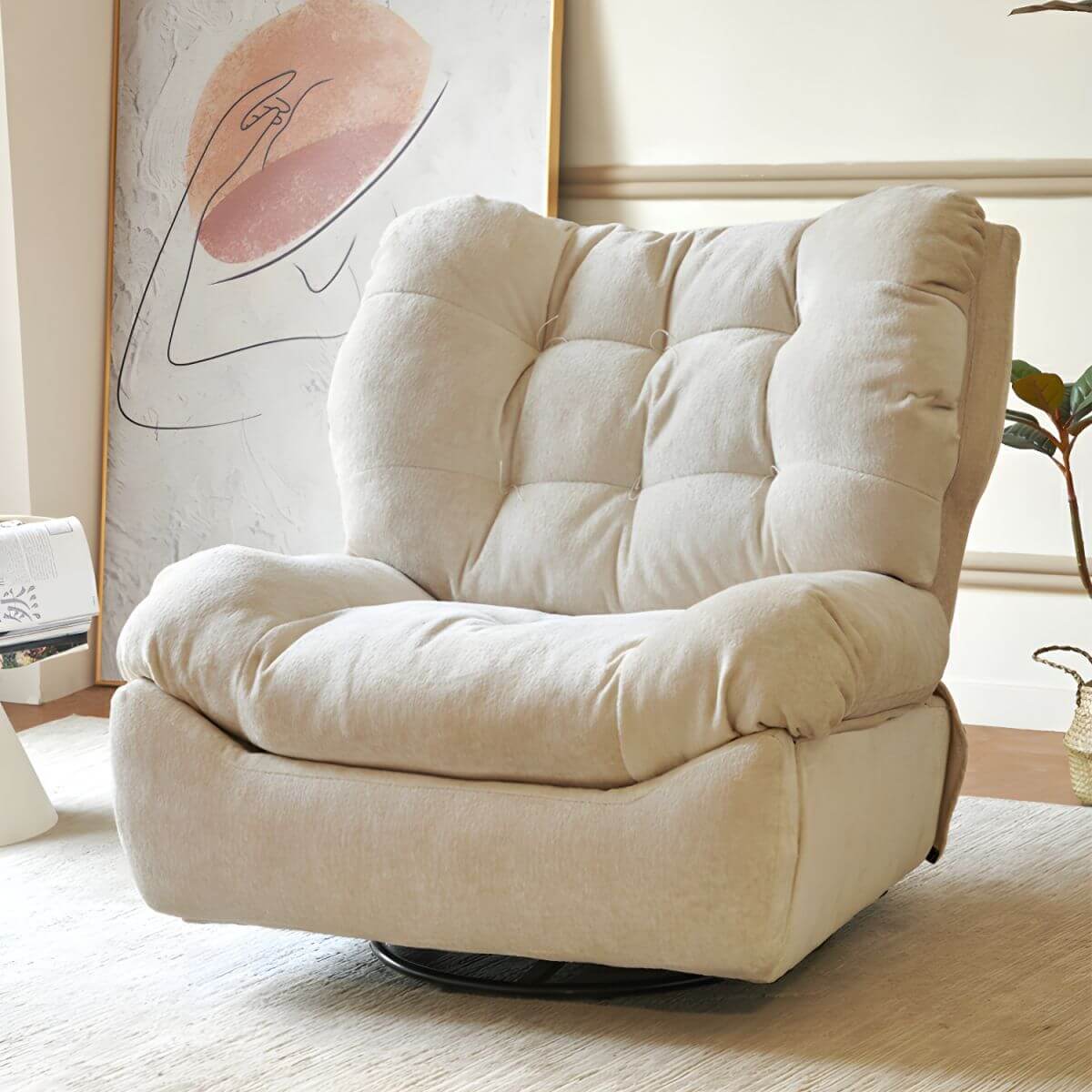 Modern Chenille Wing Chair Recliner in beige Main image