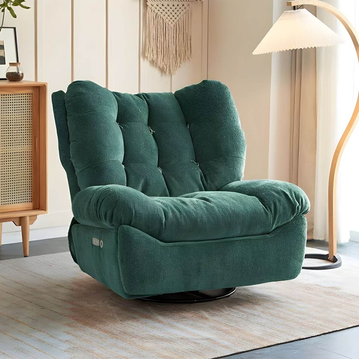 Cozy living room featuring beige wing chair recliner