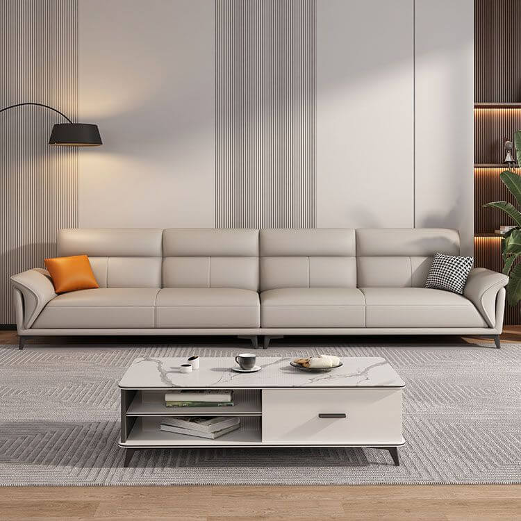 Modern dove grey sofa with pillows メイン画像