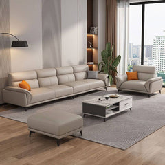 Solid color cow leather upholstered sofa