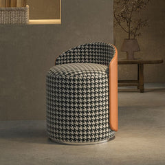 Houndstooth Pattern Vanity Stool with Metal Base