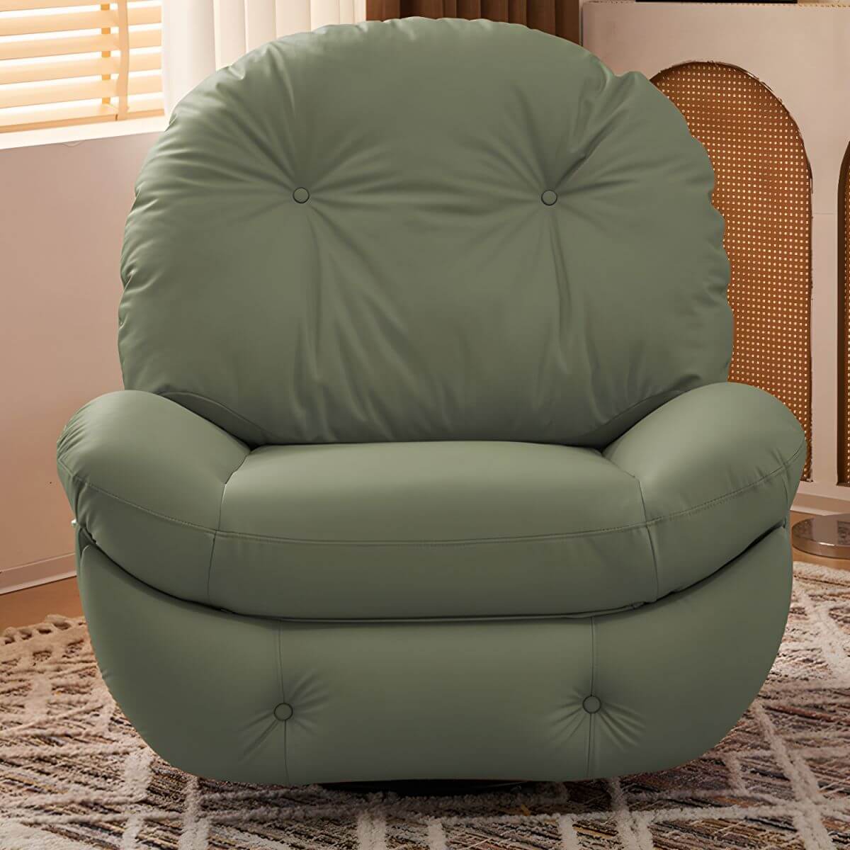 Modern ergonomic recliner in mint green faux leather