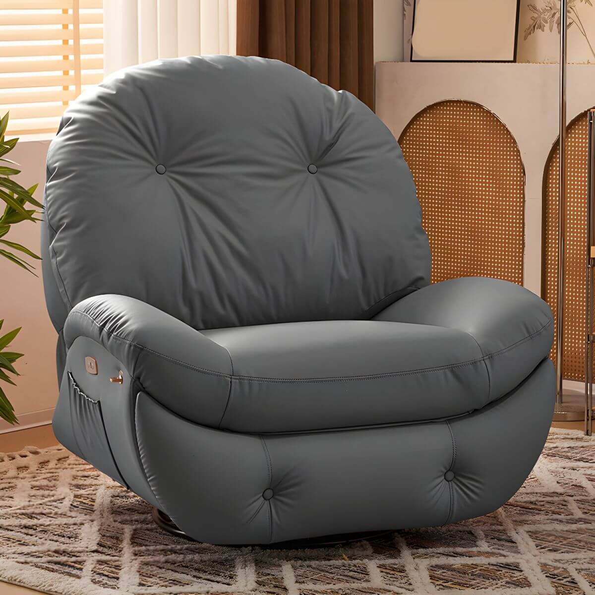 Modern ergonomic recliner in mint green faux leather Imagen principal del producto