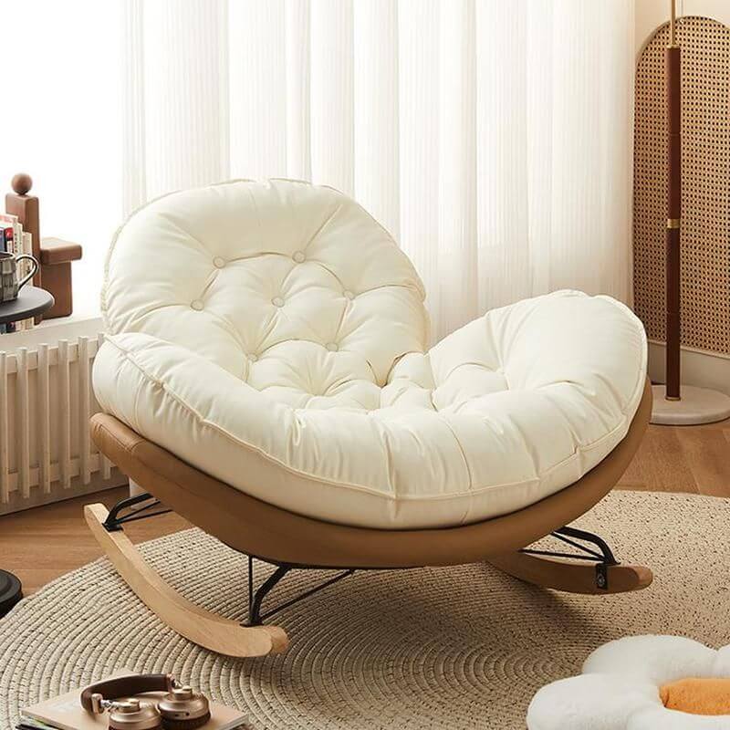 Modern Faux Leather Beige Upholstered Rocking Chair image 1