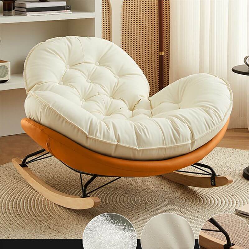 Modern Faux Leather Beige Upholstered Rocking Chair image 1