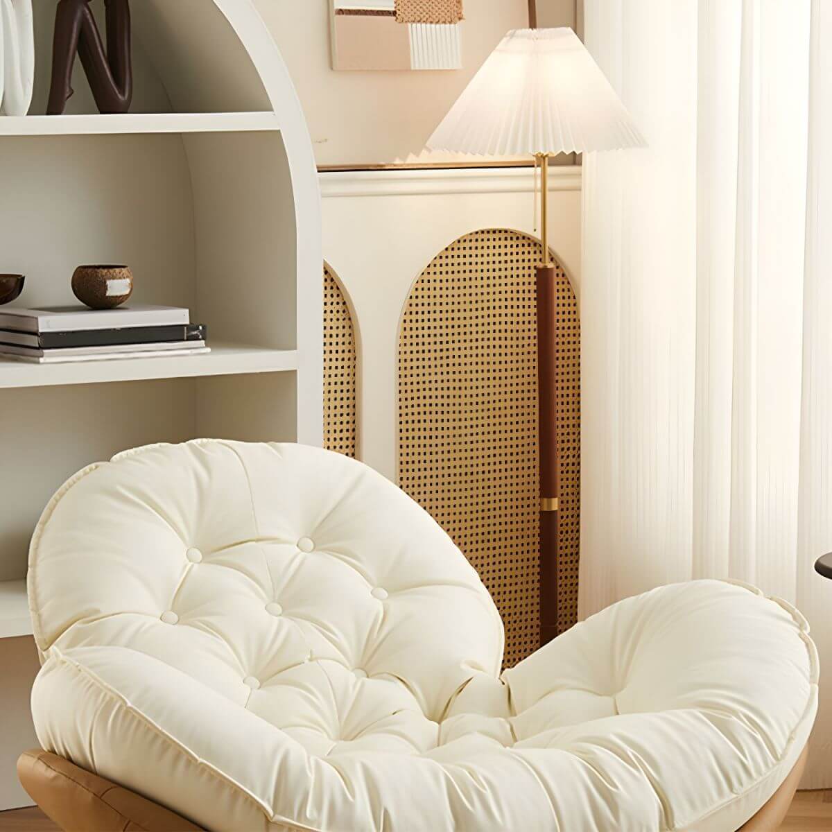 Elegant beige upholstered rocking chair