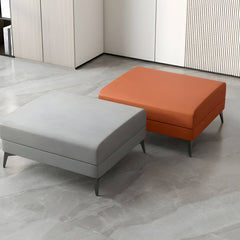 Stylish rectangle footstool with gray upholstery