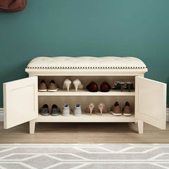 Storage ottoman in white faux leather